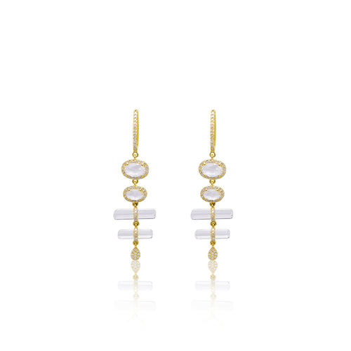 yellow gold and diamond white topaz drop earrings
