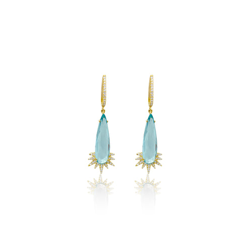 yellow gold and diamond blue topaz drop earrings