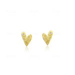 Yellow Gold Brushed Heart and Diamond Stud