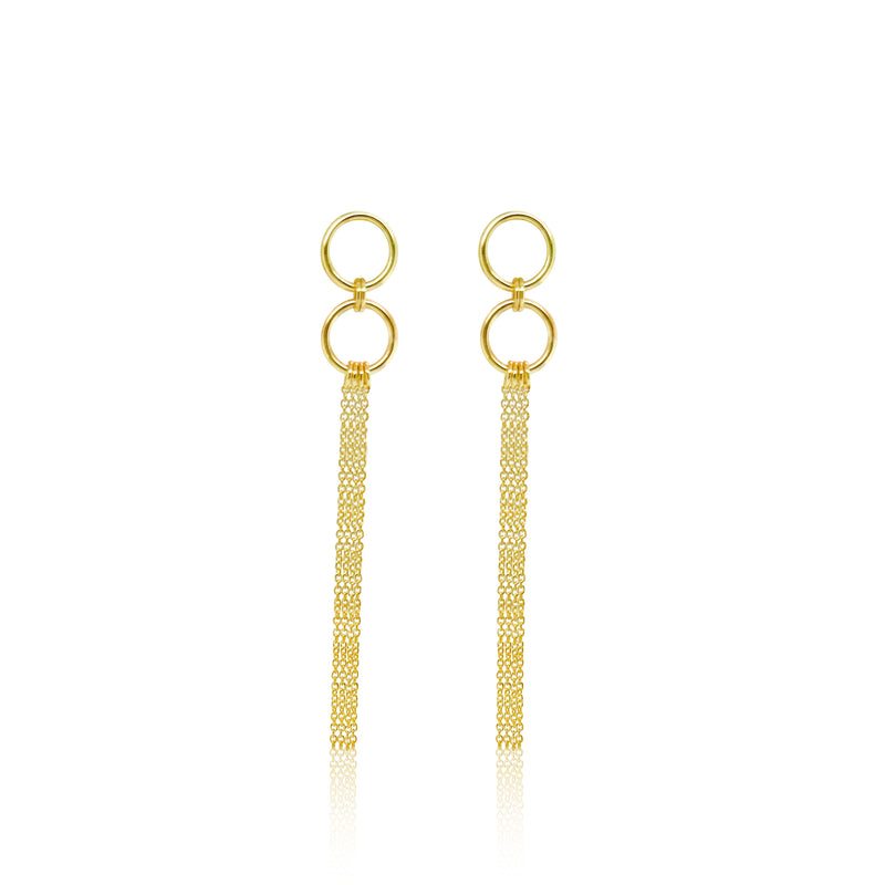 Yellow Gold Hoop and Fringe Earrings