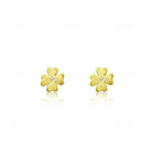 Textured Yellow Gold Diamond Flower Stud