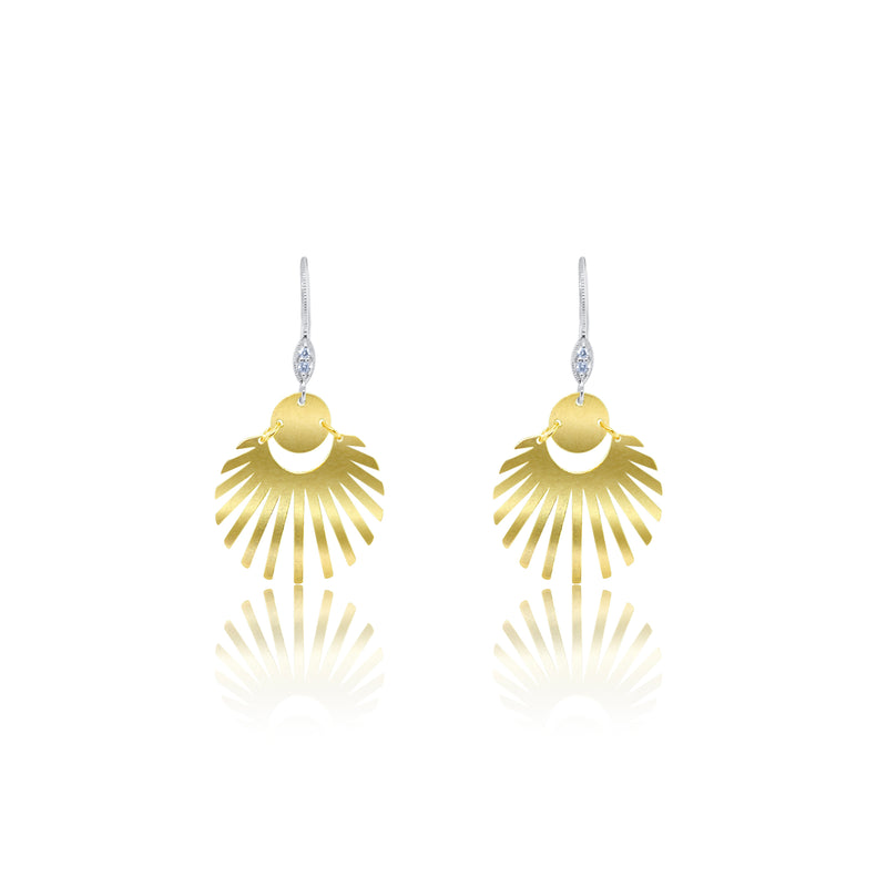 Two Tone Gold Fan Earrings IN STOCK READY TO SHIP