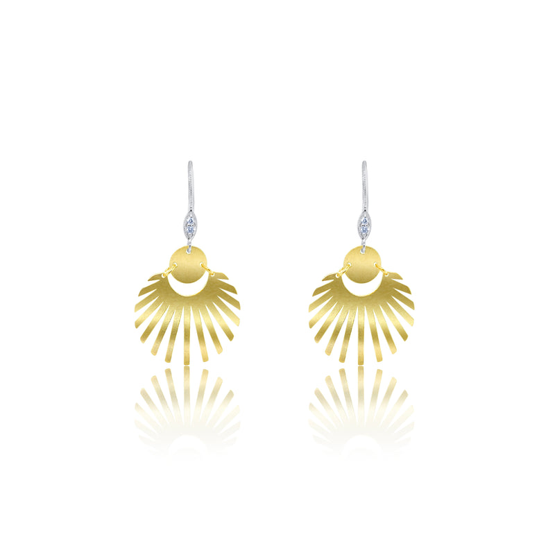 Two Tone Gold Fan Earrings