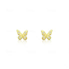 Butterfly Brushed Yellow Gold and Diamond Stud