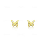 Butterfly Brushed Yellow Gold and Diamond Stud