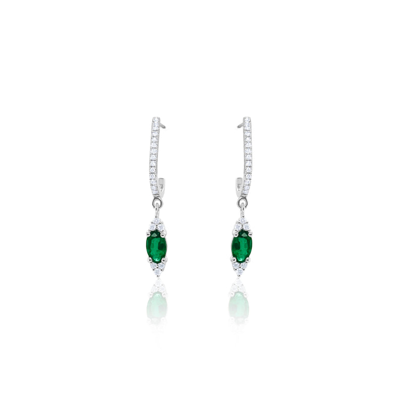 White Gold Emerald and Diamond Earrings