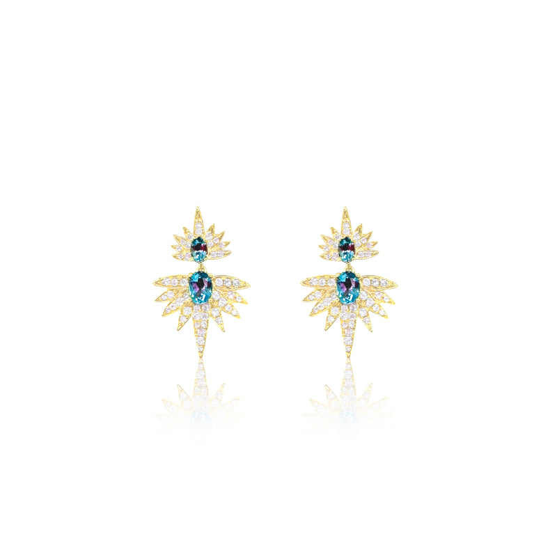 Blue Topaz and Diamond Sun Earrings