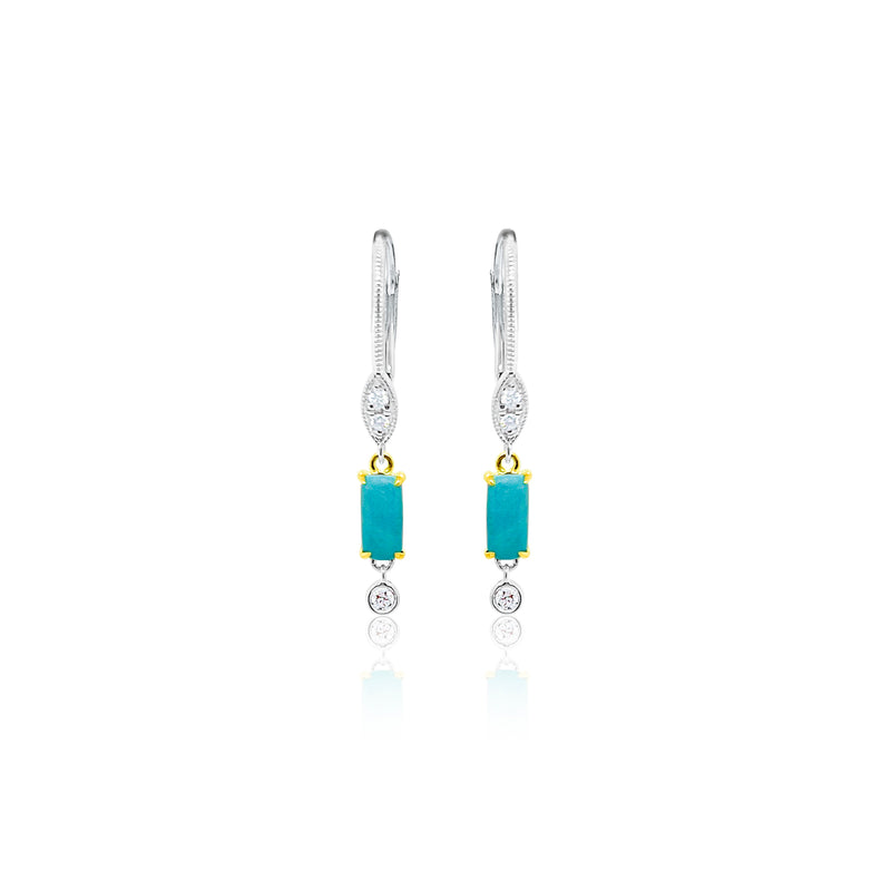 14 Kt White Gold Turquoise .09 Ct Diamond Drop Earrings