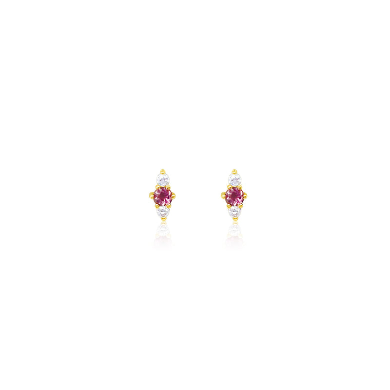 Pink Sapphire and Diamond Dagger Studs 14kt Yellow Gold