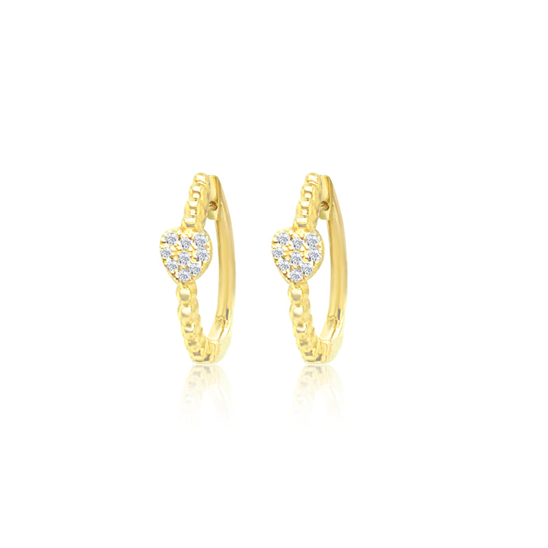 Yellow Gold Dainty Diamond Heart Huggies