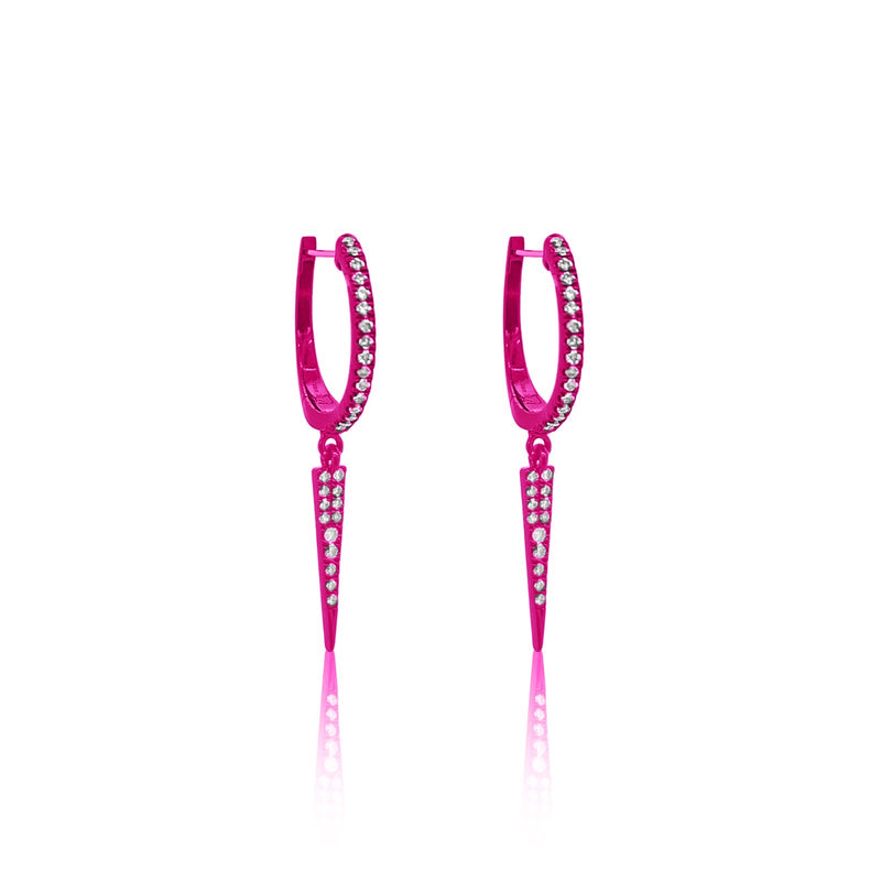 Electric Pink Diamond Dagger Huggies