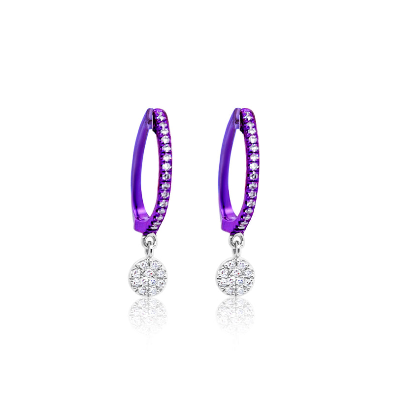 Purple Rhodium .14 Ct Diamond Disc Charm Huggies