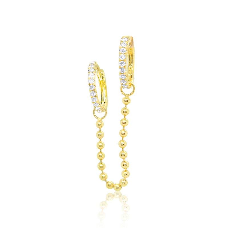 Double Piercing Ball Chain and Diamond Huggies