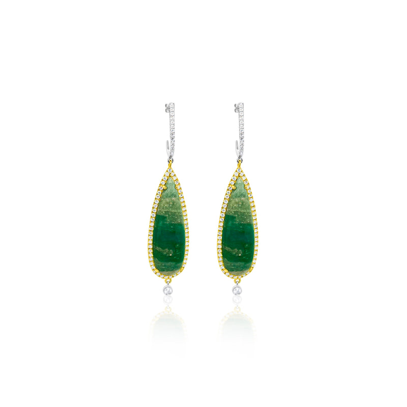 14 Kt Yellow And White Gold Opal .50 Ct Diamond Drop Earrings