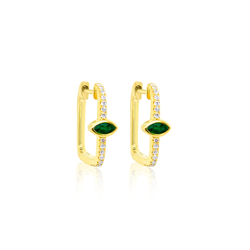 Rectangular Diamond Huggie with Emerald Center