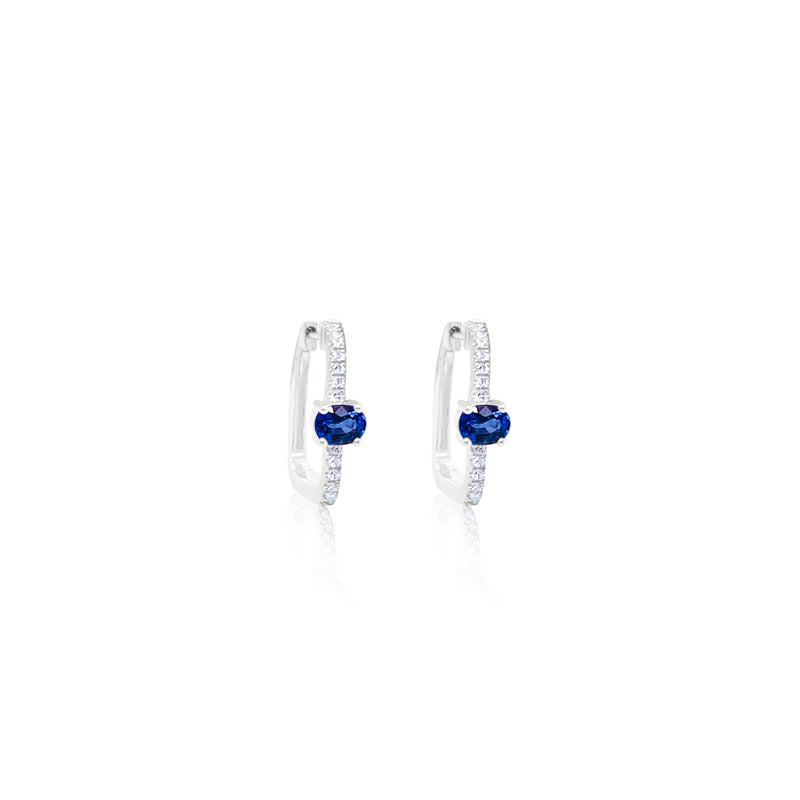White Gold Blue Sapphire Hoop Earrings