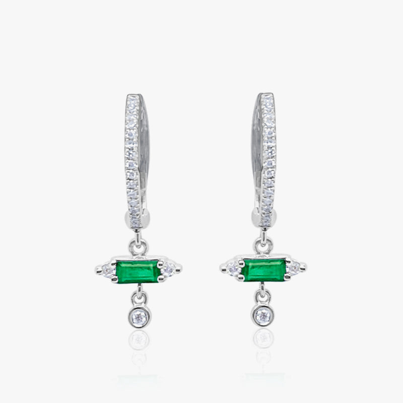 White Gold Emerald Diamond Hoop Dangle Earring
