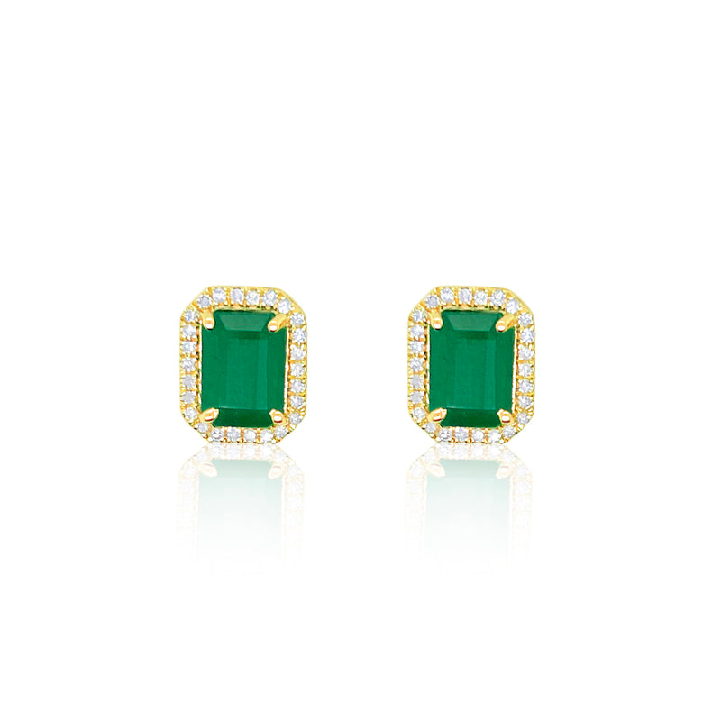 Yellow Gold Emerald Diamond Studs