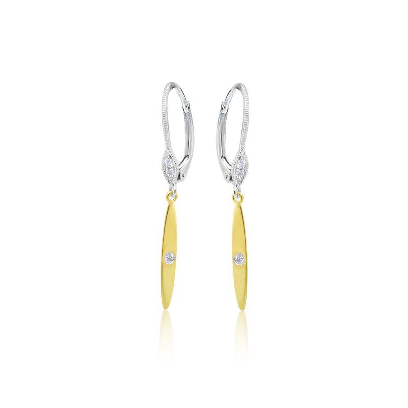 14 Kt Brushed Gold .08 Ct Diamond Feather Earrings