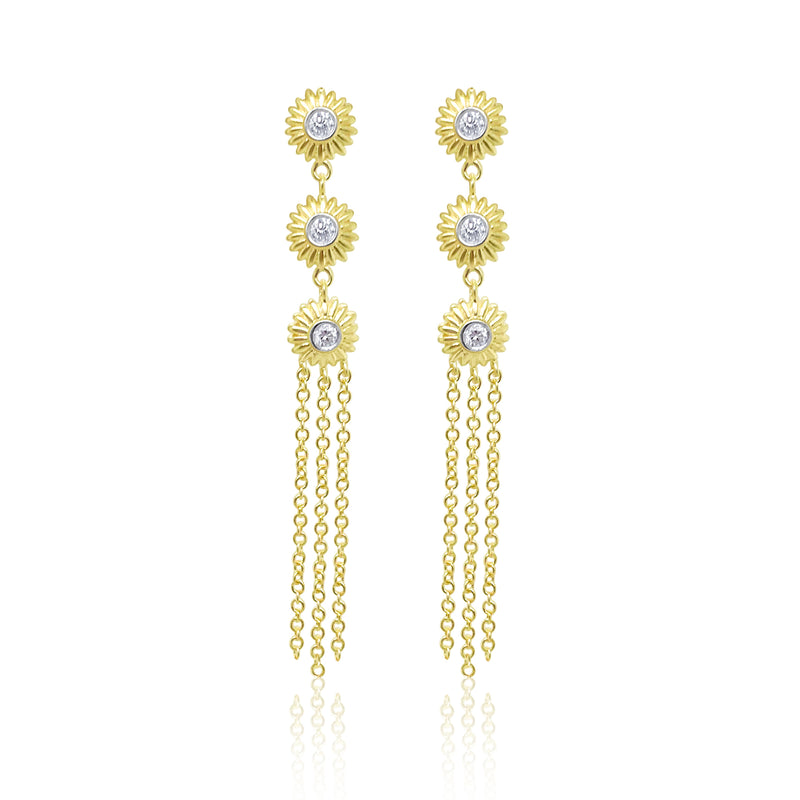 Brushed Gold Fringe Flower Earrings
