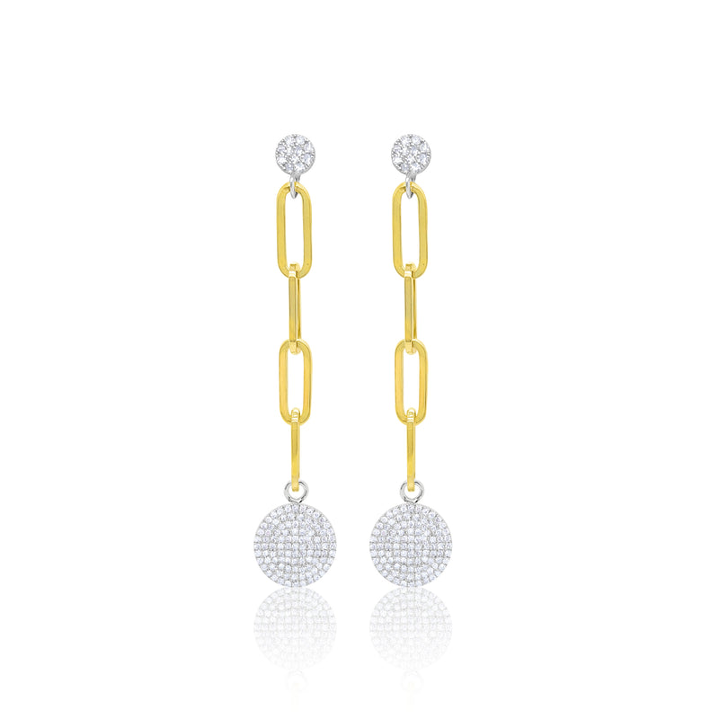 14kt Yellow Gold Diamond Paperclip Disc Earrings