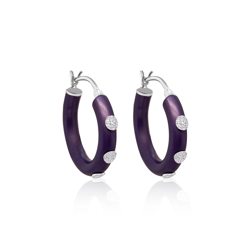 Capri Noir Black  Silver Hoops