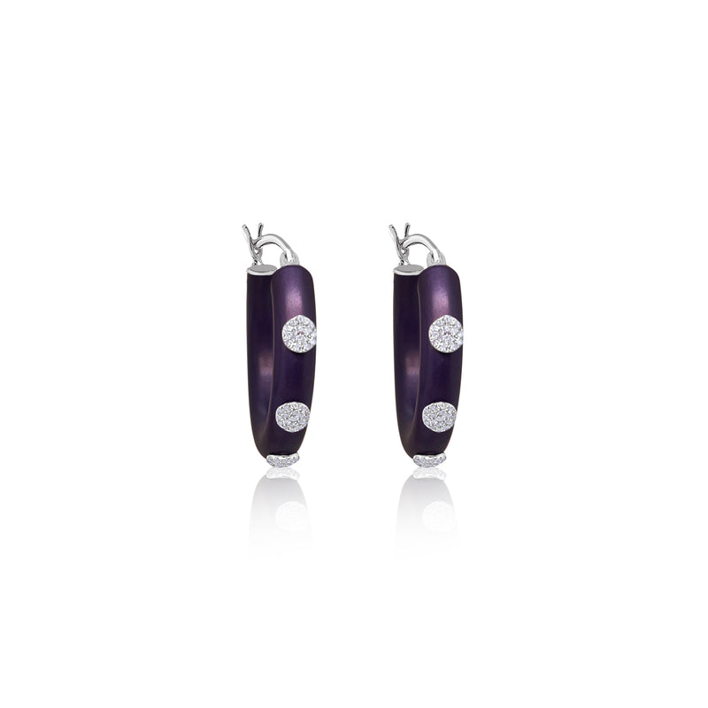 Capri Noir Black  Silver Hoops