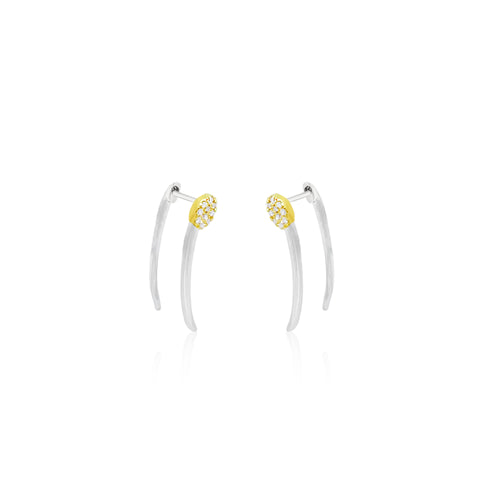 White and Yellow Silver and diamond Ear climbers