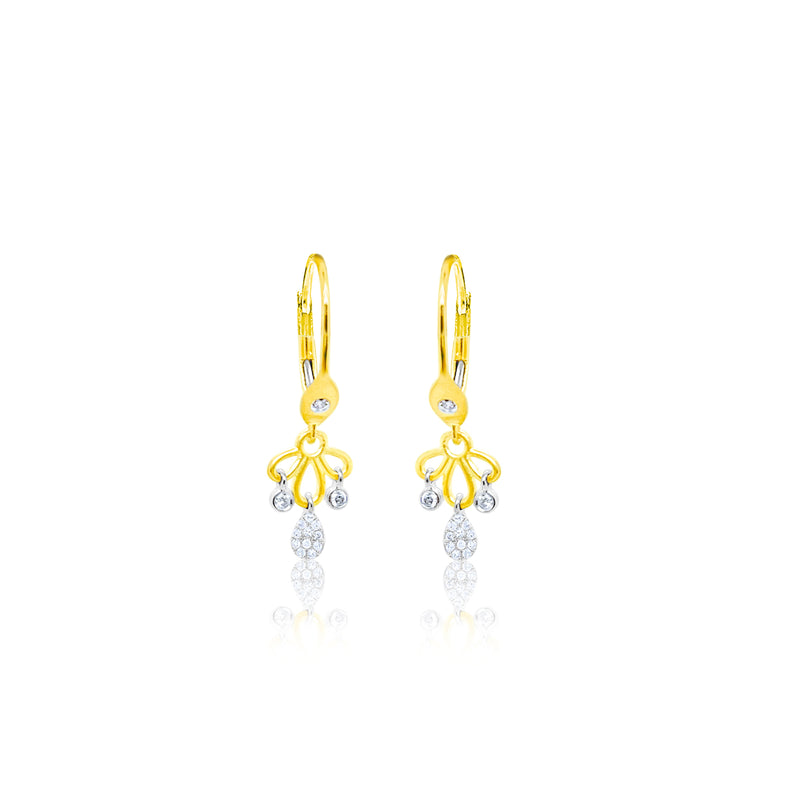 14 Kt Yellow Gold Flower .06 Ct Diamond Drop Earrings