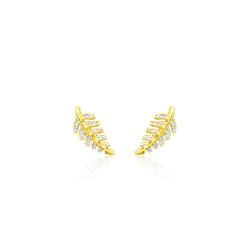 Leaf Studs in Diamonds and 14kt Yellow Gold