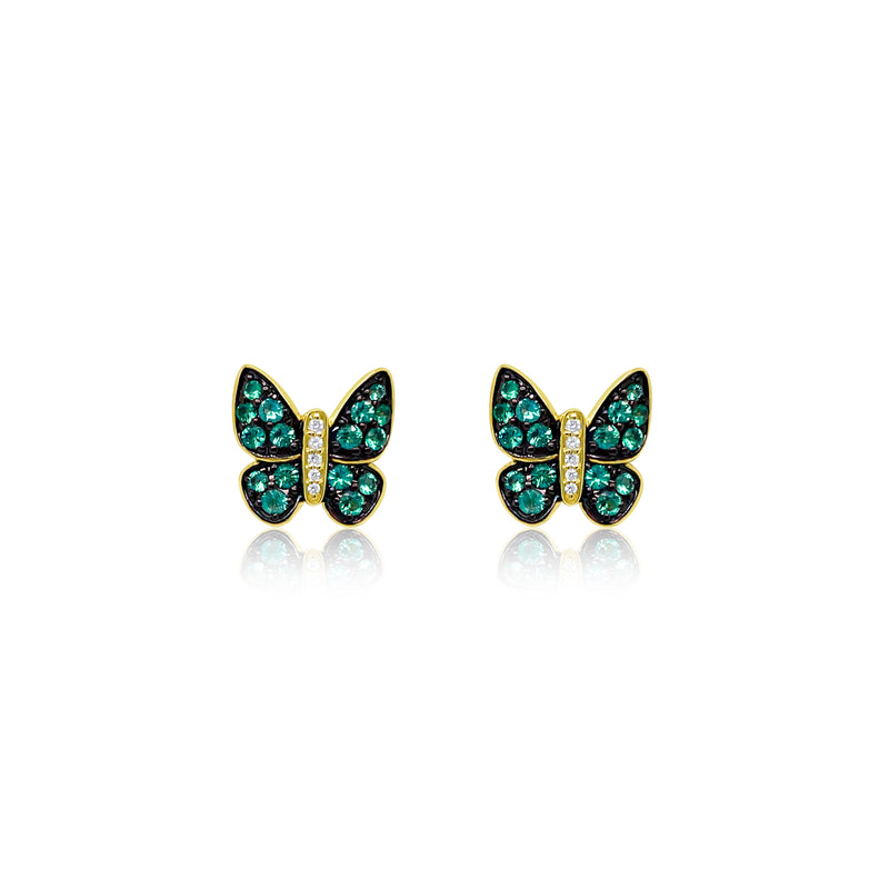 Emerald and Diamond Butterfly Studs with Black Rhodium and Yellow Gold  ONLINE EXCLUSIVE
