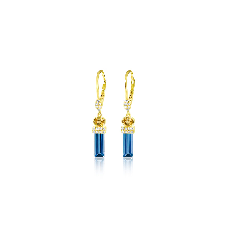 Yellow Gold Sapphire and Diamond Earrings