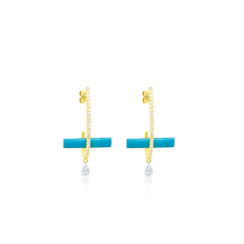 Yellow Gold Turquoise Earrings