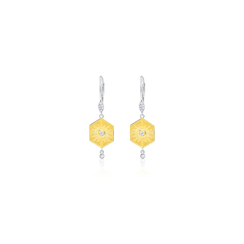Yellow Gold Hexagon Diamond Starburst Hoops