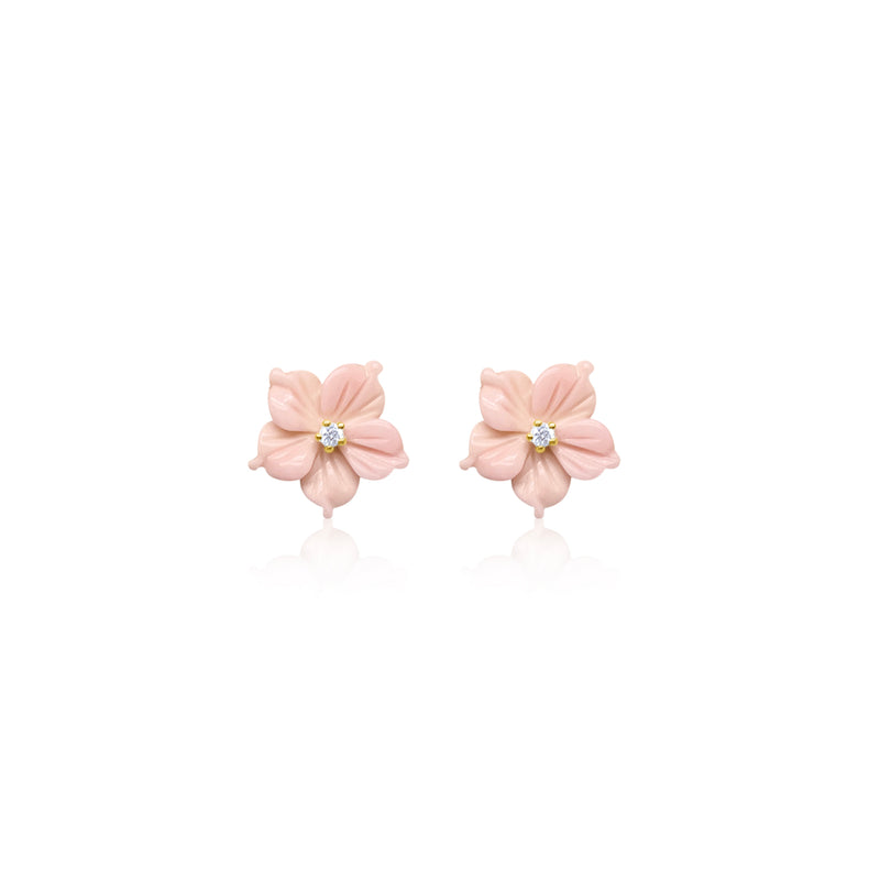 Pink Opal Hand Carved Flower studs