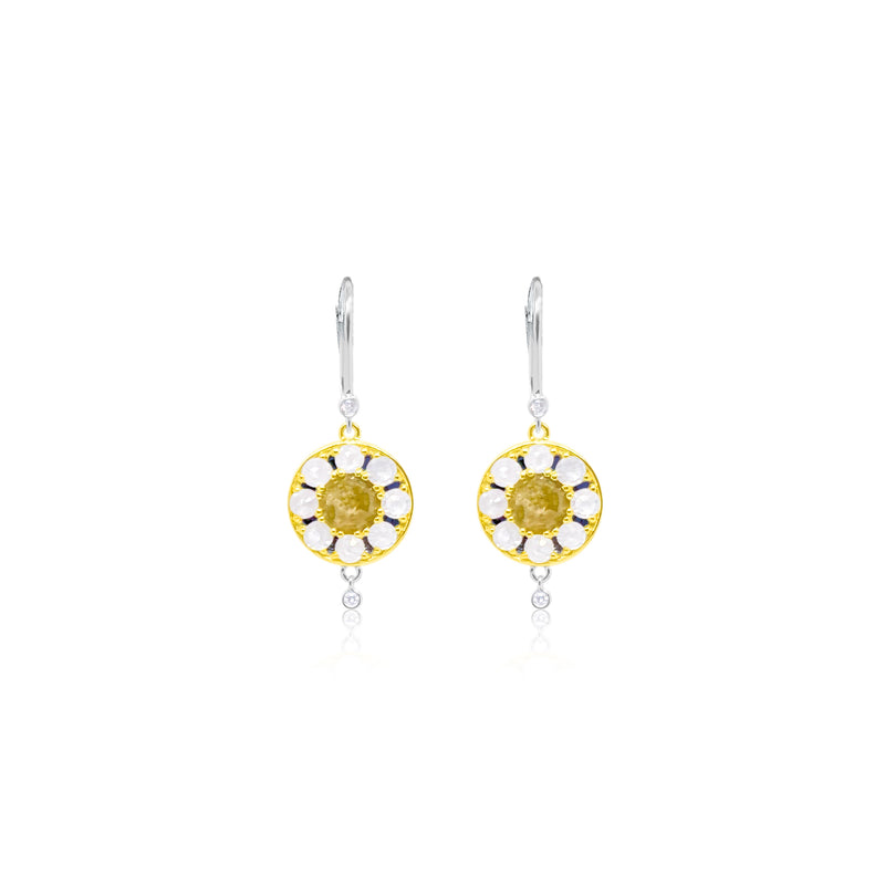 14kt White Gold Rough Diamonds Silver Center Earrings