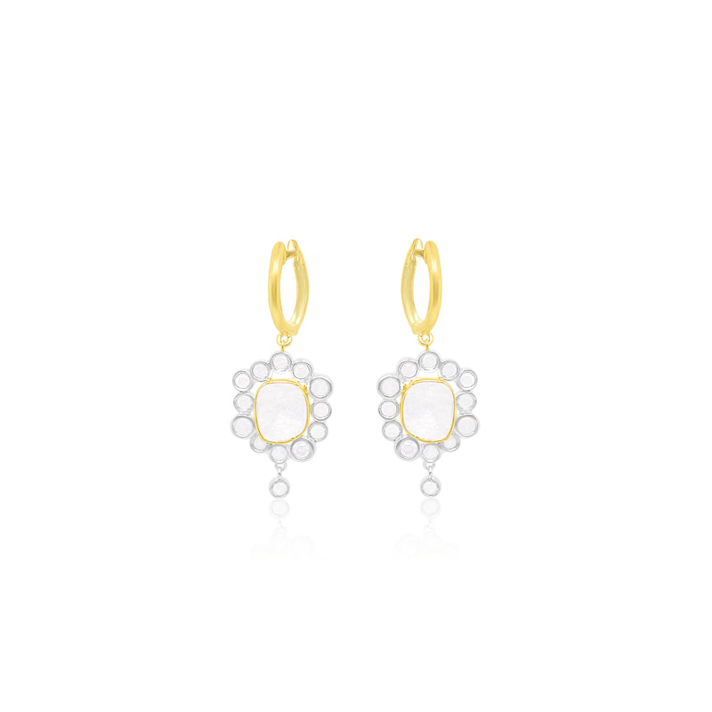 All Silver Rough Diamond Flower Earrings