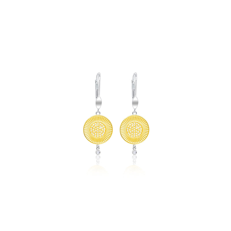 Two Tone 14k Yellow Gold Diamond Disc Hoops