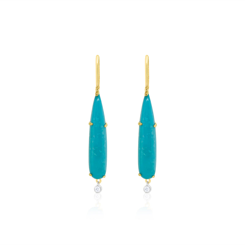 14 Kt Yellow Gold Turquoise Statement Earrings