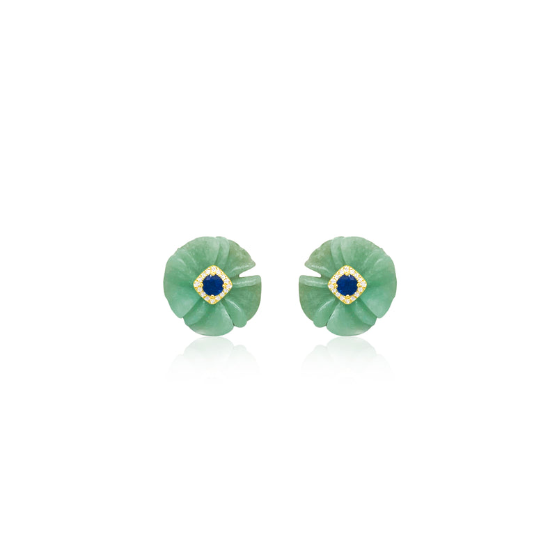 14kt Yellow Gold Jade Blue Sapphire Diamond Earrings