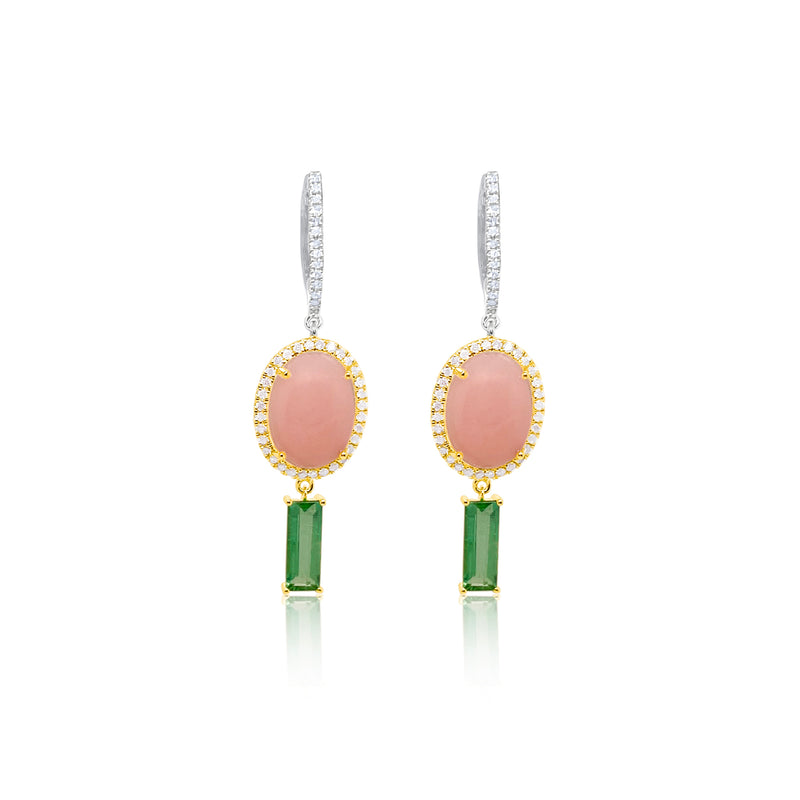Pink Opal and Tourmaline Earrings