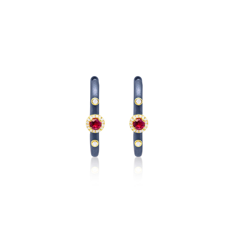 Blue Rhodium and Ruby Hoop