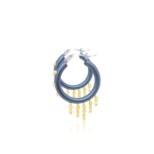 Blue Fringe Diamond Hoops