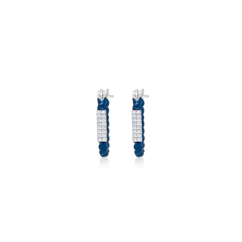 Blue Rhodium Silver White Gold Diamond Earrings