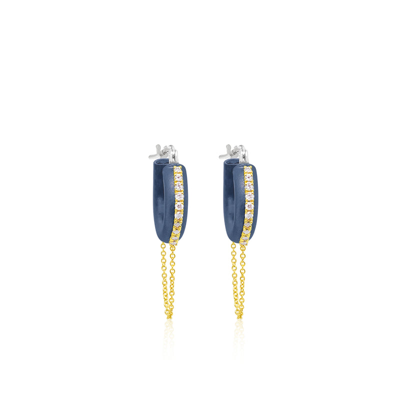 Blue Rhodium Fringe Huggies