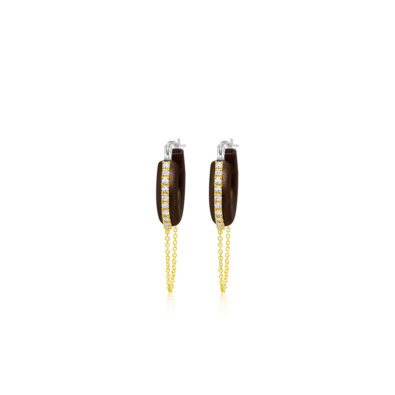 Brown Rhodium Fringe Huggies