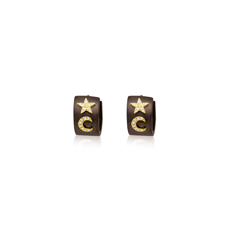 Celestial Brown Rhodium Huggies