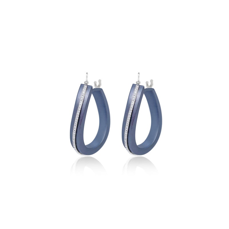 Blue Rhodium Diamond Strip Stud Hoops