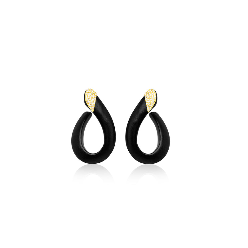 Black Rhodium Yellow Gold Diamond Plate Hoops