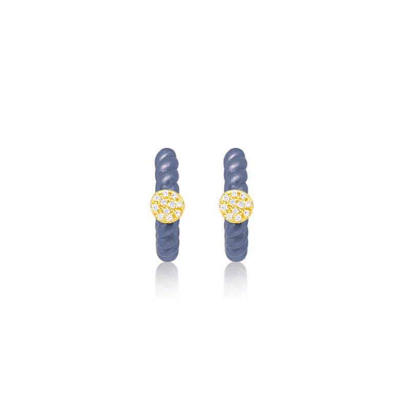 Blue Rhodium Swirl Diamond Huggies